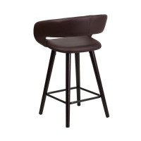 Brynn Series 2375 High Contemporary Cappuccino Wood Counter Height Stool in Brown Vinyl