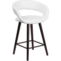 Brynn Series 23.75'' High Contemporary Cappuccino Wood Counter Height Stool In White Vinyl