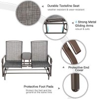 Outsunny Outdoor Glider Bench With Center Table, Metal Frame Patio Loveseat With Breathable Mesh Fabric And Armrests For Backyard Garden Porch, Gray