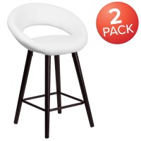 Flash Furniture Kelsey Series 24'' High Contemporary Cappuccino Wood Counter Height Stool In White Vinyl