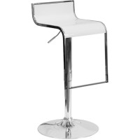 Contemporary White Plastic Adjustable Height Barstool with Chrome Drop Frame