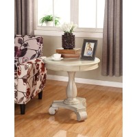 Roundhill Furniture Rene Round Wood Pedestal Side Table, Single, Antique White