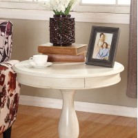 Roundhill Furniture Rene Round Wood Pedestal Side Table, Single, Antique White