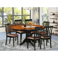 East West Furniture Avat7-Blk-Lc 7 Piece Dining Room Table Set Consist Of An Oval Kitchen Table With Butterfly Leaf And 6 Faux Leather Upholstered Dining Chairs, 42X60 Inch, Black & Cherry