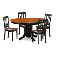 East West Furniture Avon 5 Piece Set For 4 Includes An Oval Table With Butterfly Leaf And 4 Faux Leather Kitchen Dining Chairs, 42X60 Inch, Avat5-Blk-Lc