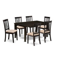 East West Furniture Caan7-Cap-C Capri 7 Piece Room Furniture Set Consist Of A Rectangle Kitchen Table And 6 Linen Fabric Upholstered Dining Chairs, 36X60 Inch