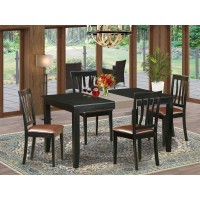 East West Furniture Duan5-Blk-Lc Dudley 5 Piece Room Set Includes A Rectangle Kitchen Table And 4 Faux Leather Upholstered Dining Chairs, 36X60 Inch, Black