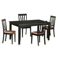 East West Furniture Duan5-Blk-Lc Dudley 5 Piece Room Set Includes A Rectangle Kitchen Table And 4 Faux Leather Upholstered Dining Chairs, 36X60 Inch, Black