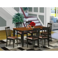 East West Furniture Nian7-Bch-Lc 7 Piece Dining Room Furniture Set Consist Of A Rectangle Kitchen Table With Butterfly Leaf And 6 Faux Leather Upholstered Chairs, Black