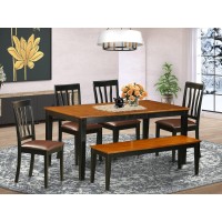 East West Furniture Nian6-Bch-Lc 6 Piece Set Contains A Rectangle Dining Room Table With Butterfly Leaf And 4 Faux Leather Upholstered Chairs With A Bench, 36X66 Inch, Black & Cherry