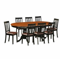 East West Furniture Plan9-Bch-Lc 9 Piece Room Set Includes An Oval Kitchen Table With Butterfly Leaf And 8 Faux Leather Upholstered Dining Chairs, 42X78 Inch