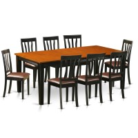 East West Furniture Quincy 9 Piece Set Includes A Rectangle Dining Room Table With Butterfly Leaf And 8 Faux Leather Upholstered Chairs, 40X78 Inch, Black & Cherry