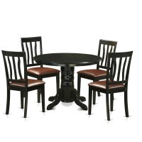 East West Furniture Shelton 5 Piece Kitchen Set Includes A Round Room Table With Pedestal And 4 Faux Leather Upholstered Dining Chairs, 42X42 Inch, Black