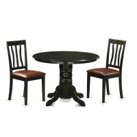 East West Furniture Shelton 3 Piece Set Contains A Round Dining Room Table With Pedestal And 2 Faux Leather Upholstered Chairs, 42X42 Inch, Black