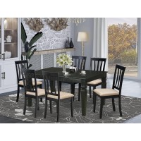 East West Furniture Wean7-Blk-C 7 Piece Modern Dining Set Consist Of A Rectangle Wooden Table With Butterfly Leaf And 6 Linen Fabric Upholstered Chairs, 42X60 Inch