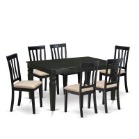 East West Furniture Wean7-Blk-C 7 Piece Modern Dining Set Consist Of A Rectangle Wooden Table With Butterfly Leaf And 6 Linen Fabric Upholstered Chairs, 42X60 Inch