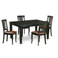East West Furniture Weav5-Blk-Lc 5 Piece Modern Set Includes A Rectangle Wooden Table With Butterfly Leaf And 4 Faux Leather Dining Room Chairs, 42X60 Inch