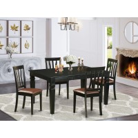 East West Furniture Wean5-Blk-Lc 5 Piece Set For 4 Includes A Rectangle Table With Butterfly Leaf And 4 Faux Leather Kitchen Dining Chairs, 42X60 Inch