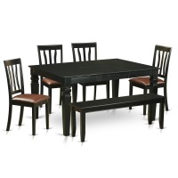 East West Furniture Wean6D-Blk-Lc 6 Piece Modern Set Contains A Rectangle Wooden Table With Butterfly Leaf And 4 Faux Leather Dining Chairs With A Bench, 42X60 Inch