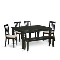 East West Furniture Wean6D-Blk-C 6 Piece Set Contains A Rectangle Dining Table With Butterfly Leaf And 4 Linen Fabric Upholstered Chairs With A Bench, 42X60 Inch
