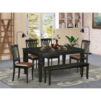 East West Furniture Weav6D-Blk-Lc 6 Piece Modern Set Contains A Rectangle Wooden Table With Butterfly Leaf And 4 Faux Leather Dining Chairs With A Bench, 42X60 Inch