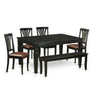 East West Furniture Weav6D-Blk-Lc 6 Piece Modern Set Contains A Rectangle Wooden Table With Butterfly Leaf And 4 Faux Leather Dining Chairs With A Bench, 42X60 Inch