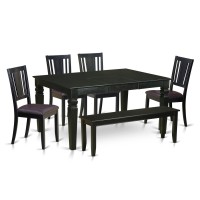 East West Furniture Wedu6D-Blk-Lc 6 Piece Set Contains A Rectangle Dining Table With Butterfly Leaf And 4 Faux Leather Kitchen Chairs With A Bench, Black