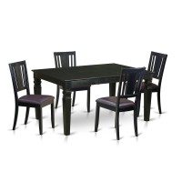 East West Furniture Weston 5 Piece Dinette Set For 4 Includes A Rectangle Table With Butterfly Leaf And 4 Faux Leather Dining Room Chairs, 42X60 Inch, Black