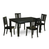 East West Furniture Wedu5-Blk-W 5 Piece Room Furniture Set Includes A Rectangle Kitchen Table With Butterfly Leaf And 4 Dining Chairs, 42X60 Inch, Black