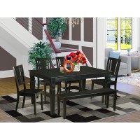 East West Furniture Wedu6D-Blk-W 6 Piece Set Contains A Rectangle Wooden Table With Butterfly Leaf And 4 Dining Room Chairs With A Bench, 42X60 Inch, Black