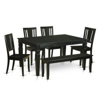 East West Furniture Wedu6D-Blk-W 6 Piece Set Contains A Rectangle Wooden Table With Butterfly Leaf And 4 Dining Room Chairs With A Bench, 42X60 Inch, Black