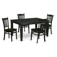 East West Furniture Wegr5-Blk-W 5 Piece Modern Set Includes A Rectangle Wooden Table With Butterfly Leaf And 4 Dining Chairs, 42X60 Inch