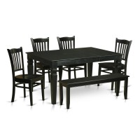 East West Furniture Wegr6D-Blk-W 6 Piece Kitchen Table Set Contains A Rectangle Dining Table With Butterfly Leaf And 4 Dining Chairs With A Bench, 42X60 Inch, Black