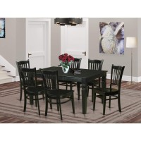 East West Furniture Wegr7-Blk-W 7 Piece Dining Table Set Consist Of A Rectangle Dining Room Table With Butterfly Leaf And 6 Wooden Seat Chairs, 42X60 Inch, Black