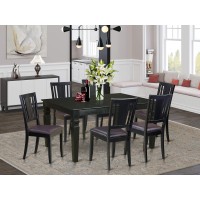 East West Furniture Wedu7-Blk-Lc 7 Piece Set Consist Of A Rectangle Dinner Table With Butterfly Leaf And 6 Faux Leather Dining Room Chairs, 42X60 Inch, Black