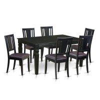 East West Furniture Wedu7-Blk-Lc 7 Piece Set Consist Of A Rectangle Dinner Table With Butterfly Leaf And 6 Faux Leather Dining Room Chairs, 42X60 Inch, Black