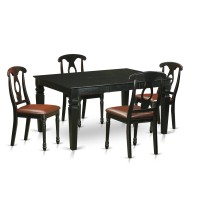 East West Furniture Weke5-Blk-Lc 5 Piece Dinette Set For 4 Includes A Rectangle Table With Butterfly Leaf And 4 Faux Leather Dining Room Chairs, 42X60 Inch