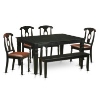 East West Furniture Weke6D-Blk-Lc 6 Piece Set Contains A Rectangle Dining Room Table With Butterfly Leaf And 4 Faux Leather Upholstered Chairs With A Bench, 42X60 Inch