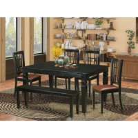East West Furniture Weni6D-Blk-Lc 6 Piece Room Set Contains A Rectangle Kitchen Table With Butterfly Leaf And 4 Faux Leather Dining Chairs With A Bench, 42X60 Inch