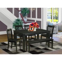 East West Furniture Weno6D-Blk-W 6 Piece Kitchen Set Contains A Rectangle Room Table With Butterfly Leaf And 4 Dining Chairs With A Bench, 42X60 Inch