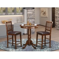 East West Furniture Edvn3-Mah-Lc Eden 3 Piece Counter Height Set Contains A Round Dining Room Table With Pedestal And 2 Faux Leather Upholstered Chairs, 30X30 Inch