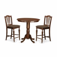 East West Furniture Jach3-Mah-C 3 Piece Counter Height Dining Set Contains A Round Dining Room Table With Pedestal And 2 Linen Fabric Upholstered Chairs, 36X36 Inch, Mahogany