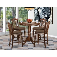 East West Furniture Jach5-Mah-C 5 Piece Counter Height Dining Table Set Includes A Round Kitchen Table With Pedestal And 4 Linen Fabric Upholstered Dining Chairs, 36X36 Inch, Mahogany