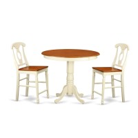 East West Furniture Jake3-Mah-W 3 Piece Kitchen Counter Set For Small Spaces Contains A Round Dining Table With Pedestal And 2 Dining Room Chairs, 36X36 Inch, Mahogany