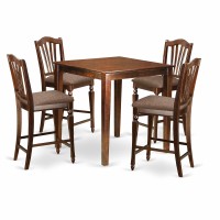 East West Furniture Vnch5-Mah-C Vernon 5 Piece Kitchen Counter Height Set Includes A Square Dining Room Table And 4 Linen Fabric Upholstered Chairs, 36X36 Inch, Mahogany