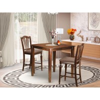 East West Furniture Vnch3-Mah-C Vernon 3 Piece Kitchen Counter Height Dining Set Contains A Square Pub Table And 2 Linen Fabric Upholstered Chairs, 36X36 Inch, Mahogany