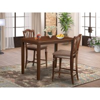 East West Furniture Yach3-Mah-C 3 Piece Kitchen Counter Set For Small Spaces Contains A Rectangle Dining Room Table And 2 Linen Fabric Upholstered Dining Chairs, 30X48 Inch, Mahogany