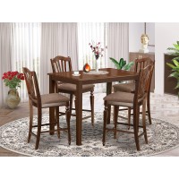 East West Furniture Yach5-Mah-C 5 Piece Counter Height Dining Set Includes A Rectangle Dinette Table And 4 Linen Fabric Kitchen Dining Chairs, 30X48 Inch, Mahogany