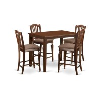 East West Furniture Yach5-Mah-C 5 Piece Counter Height Dining Set Includes A Rectangle Dinette Table And 4 Linen Fabric Kitchen Dining Chairs, 30X48 Inch, Mahogany