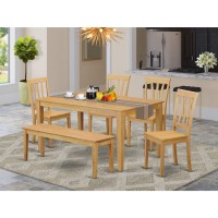 East West Furniture Caan6-Oak-W Capri 6 Piece Set Contains A Rectangle Dining Room Table And 4 Kitchen Chairs With A Bench, 36X60 Inch